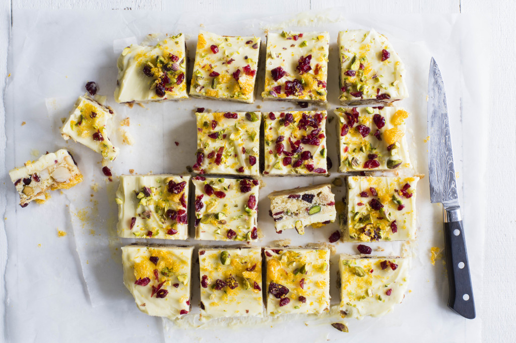 white chocolate & cranberry slice